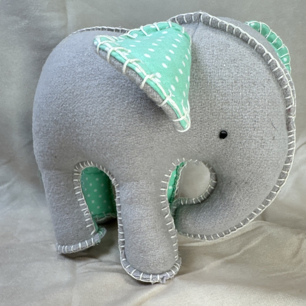 THE LAND OF NOD Elephant Gray Mint Dot Nursery Decor Wool Felt‎ Rattle Baby Toy